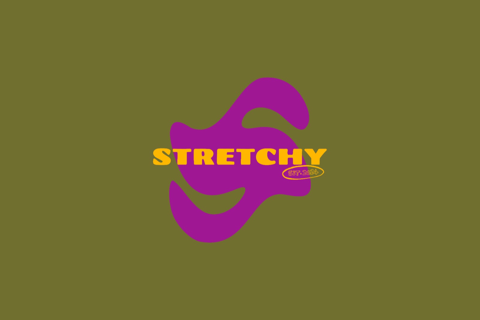 Stretchy logo mark on an olive green background