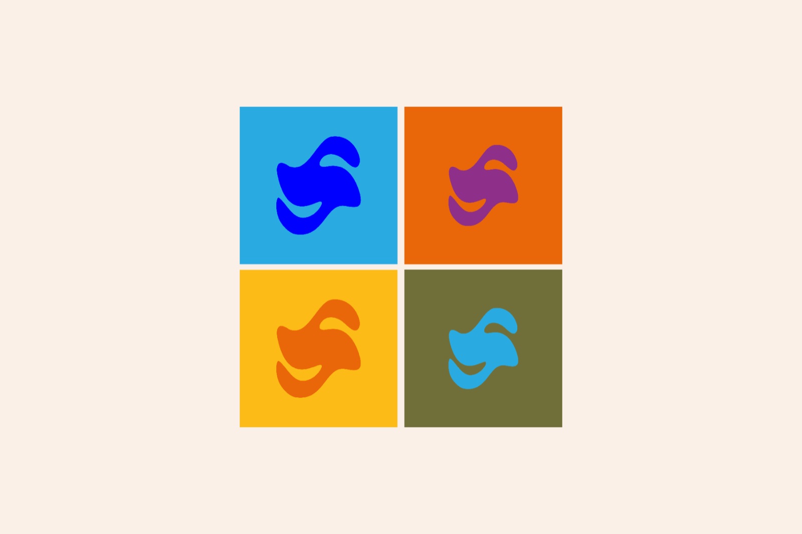 Stretchy logo mark shown in four brand colourways