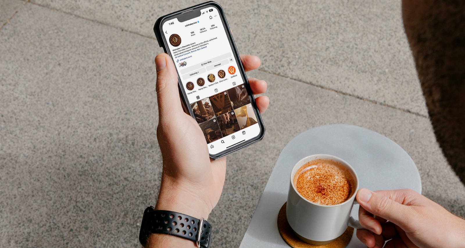 Phone showing the Whittaker's Chocolate Lovers Instagram profile grid